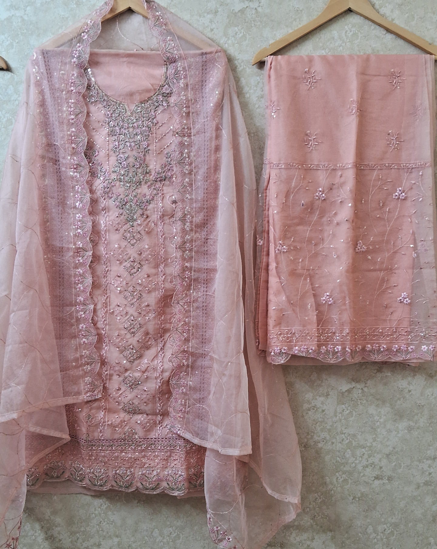 Handwork suit with plazo bottom and organza hand worked dupatta ID004