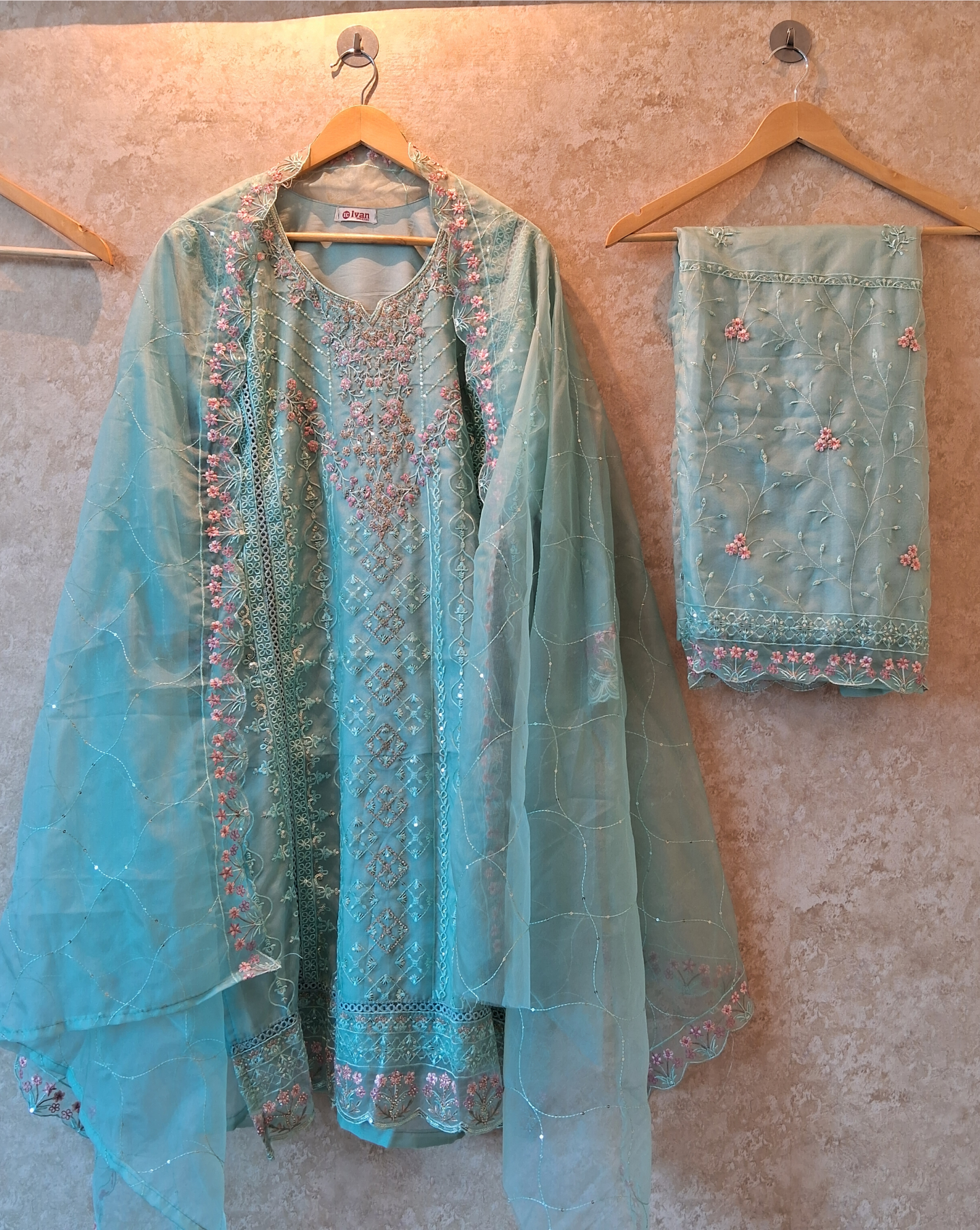 Handwork suit with plazo bottom and organza hand worked dupatta ID001