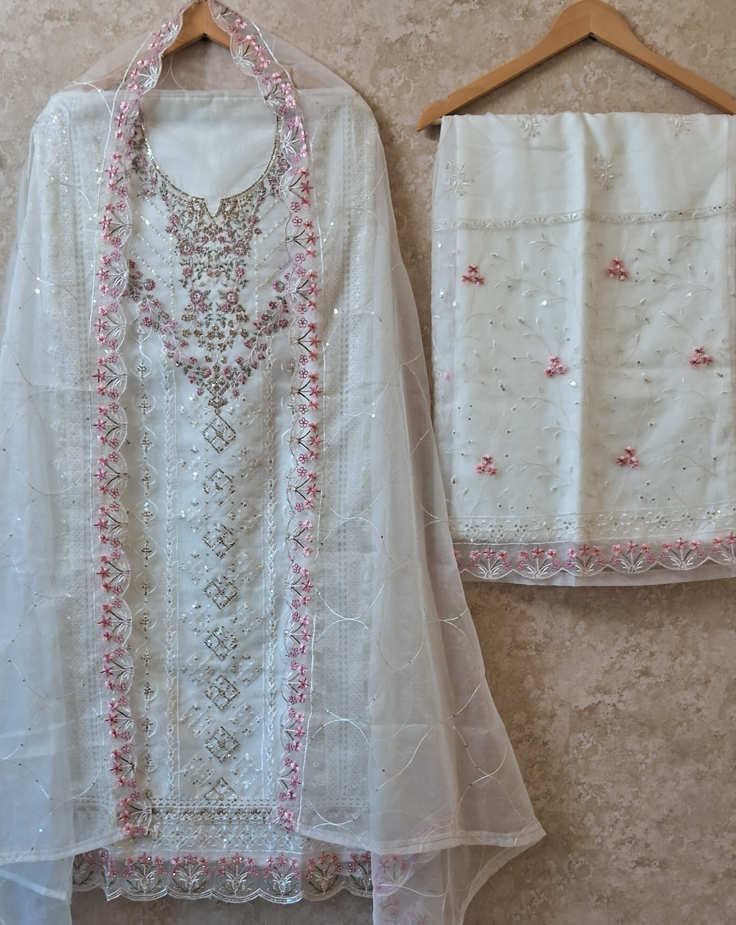 Handwork suit with plazo bottom and organza hand worked dupatta ID003