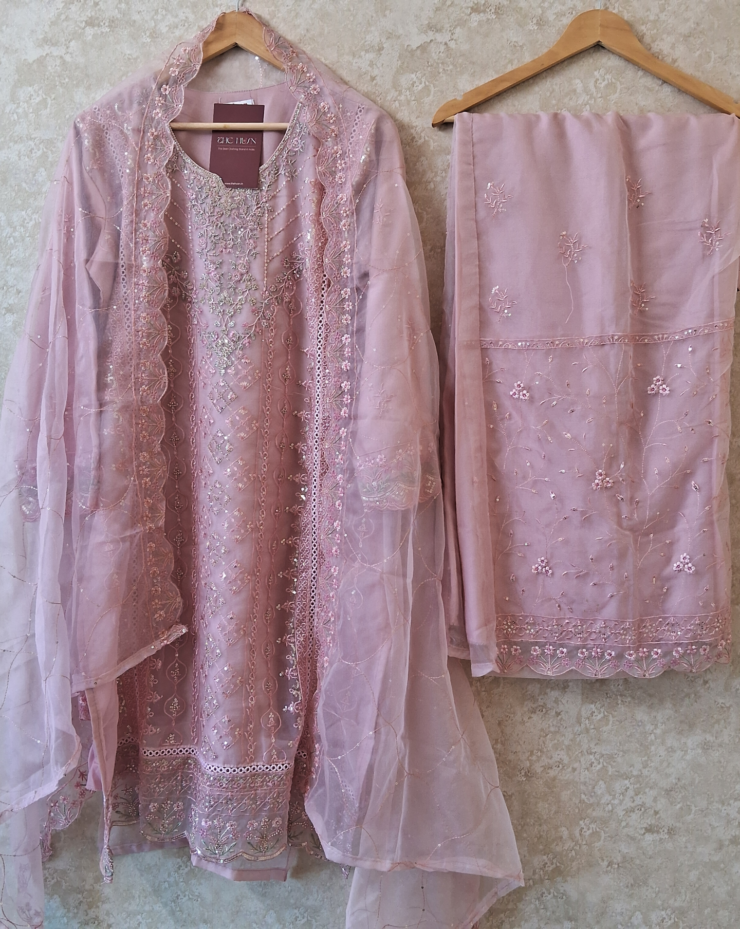 Handwork suit with plazo bottom and organza hand worked dupatta ID002