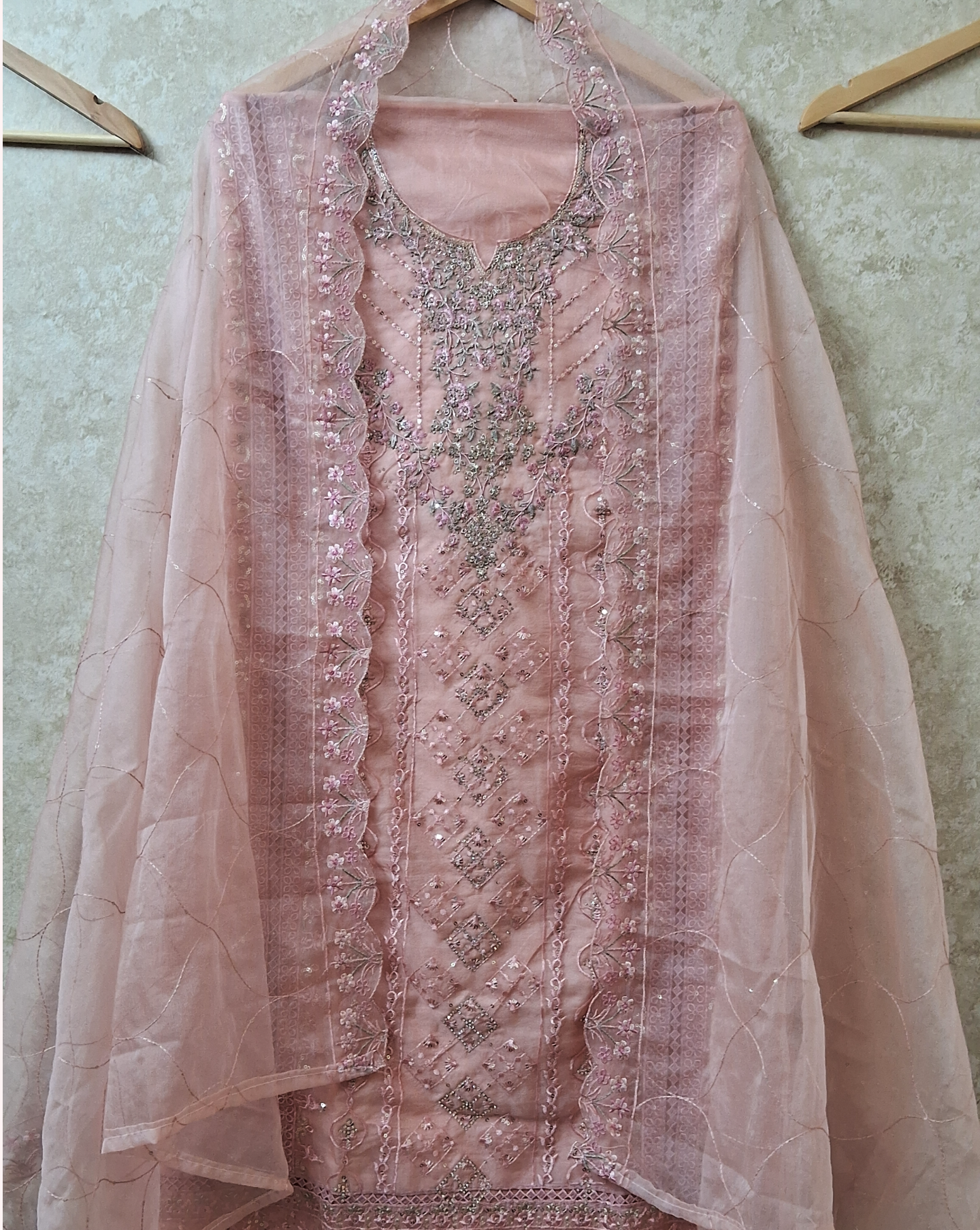 Handwork suit with plazo bottom and organza hand worked dupatta ID004