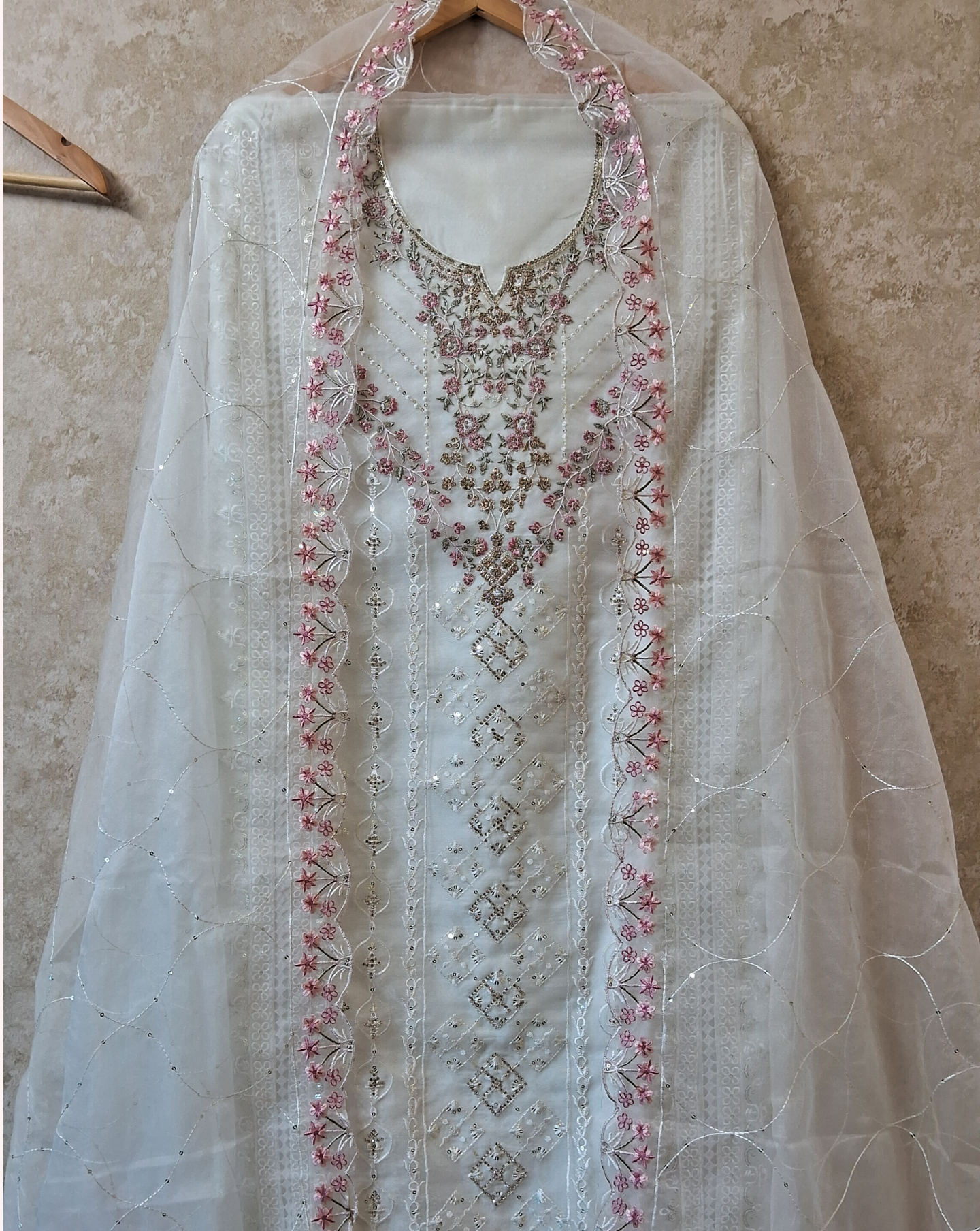 Handwork suit with plazo bottom and organza hand worked dupatta ID003
