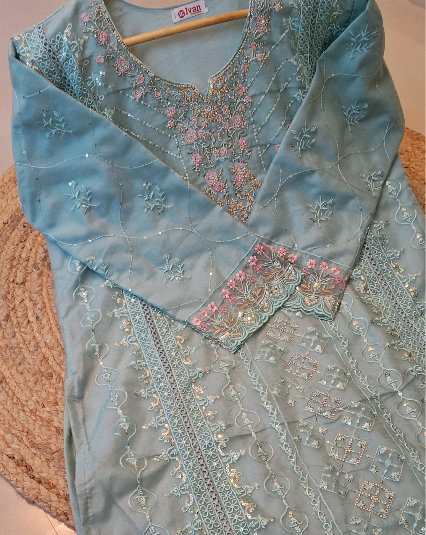 Handwork suit with plazo bottom and organza hand worked dupatta ID001