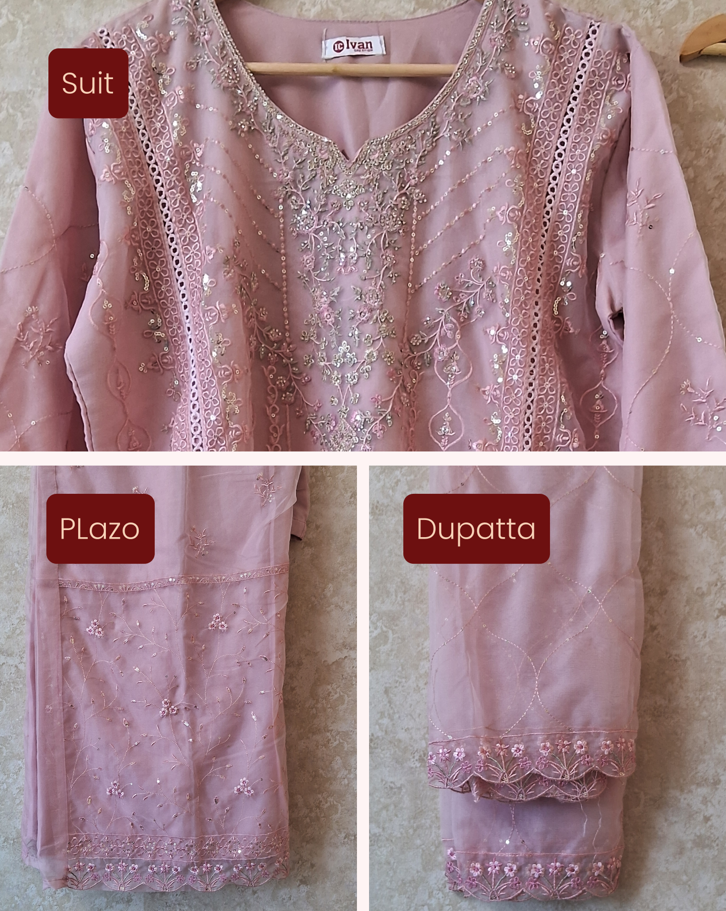 Handwork suit with plazo bottom and organza hand worked dupatta ID002