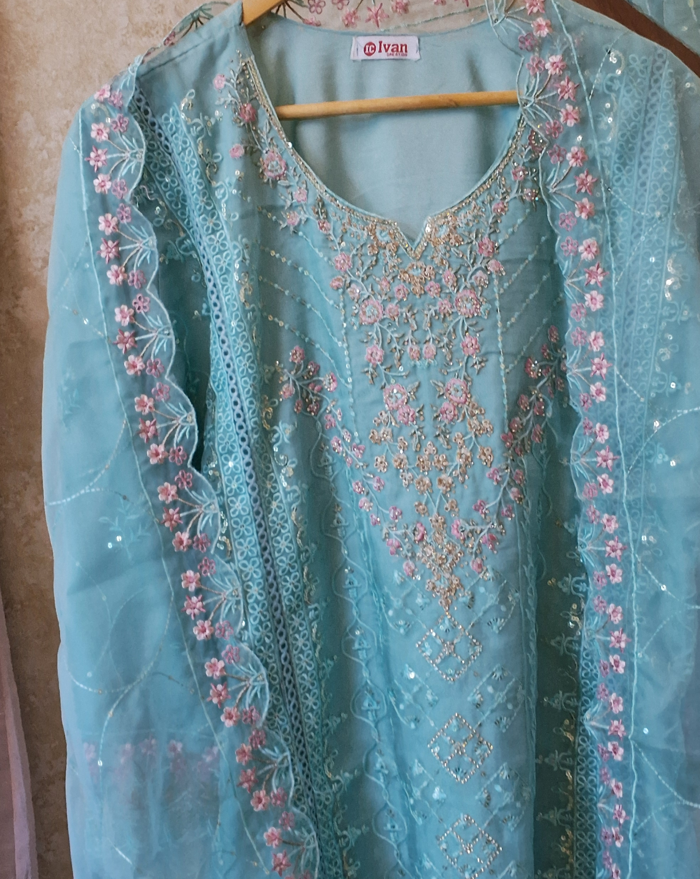 Handwork suit with plazo bottom and organza hand worked dupatta ID001